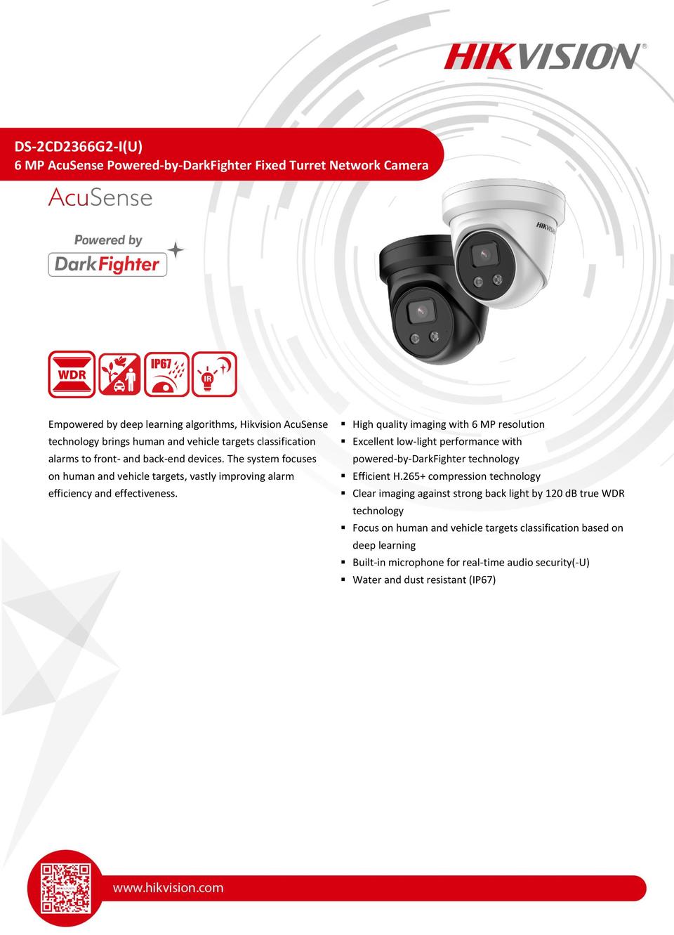 Hikvision DS-2CD2366G2-I 6MP Gen2 Acusense IP Turret Camera With 4.0mm Lens 0