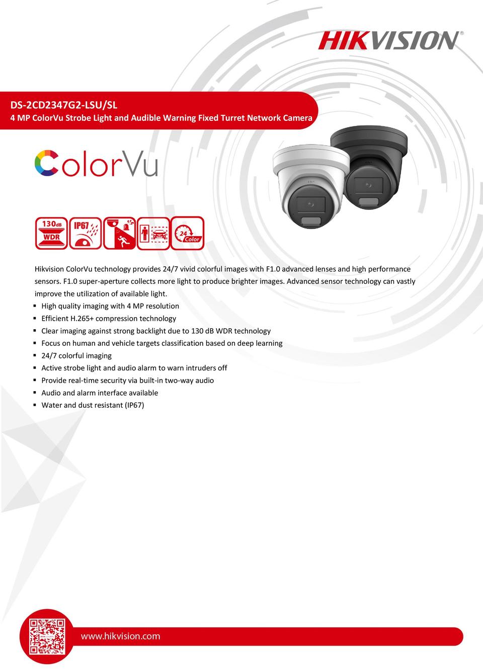 Hikvision Ds Cd G Lsu Sl Mp Colorvu With Acusense Turret Camera