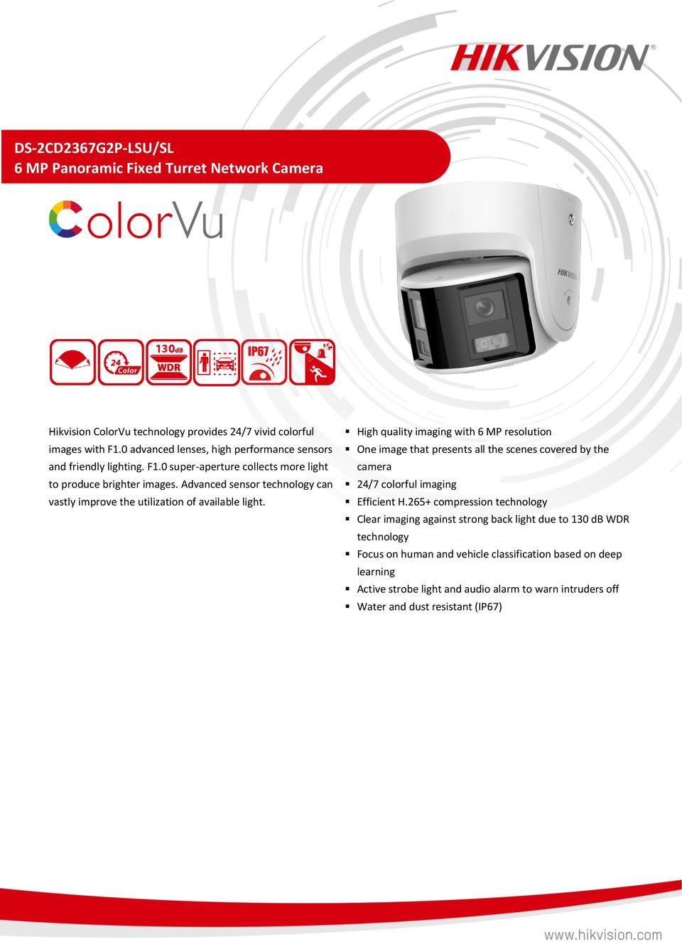 Hikvision DS-2CD2367G2P-LSU/SL 6MP Panoramic ColorVu Turret Camera 2.8mm Dual Lens 0