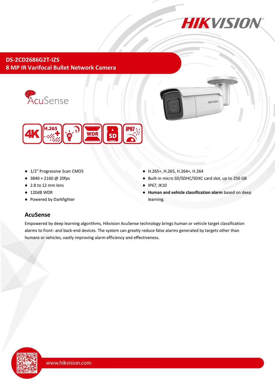 Hikvision DS-2CD2686G2T-IZS 8MP Gen2 IP Acusense Outdoor Bullet Camera With Motorised Lens 0