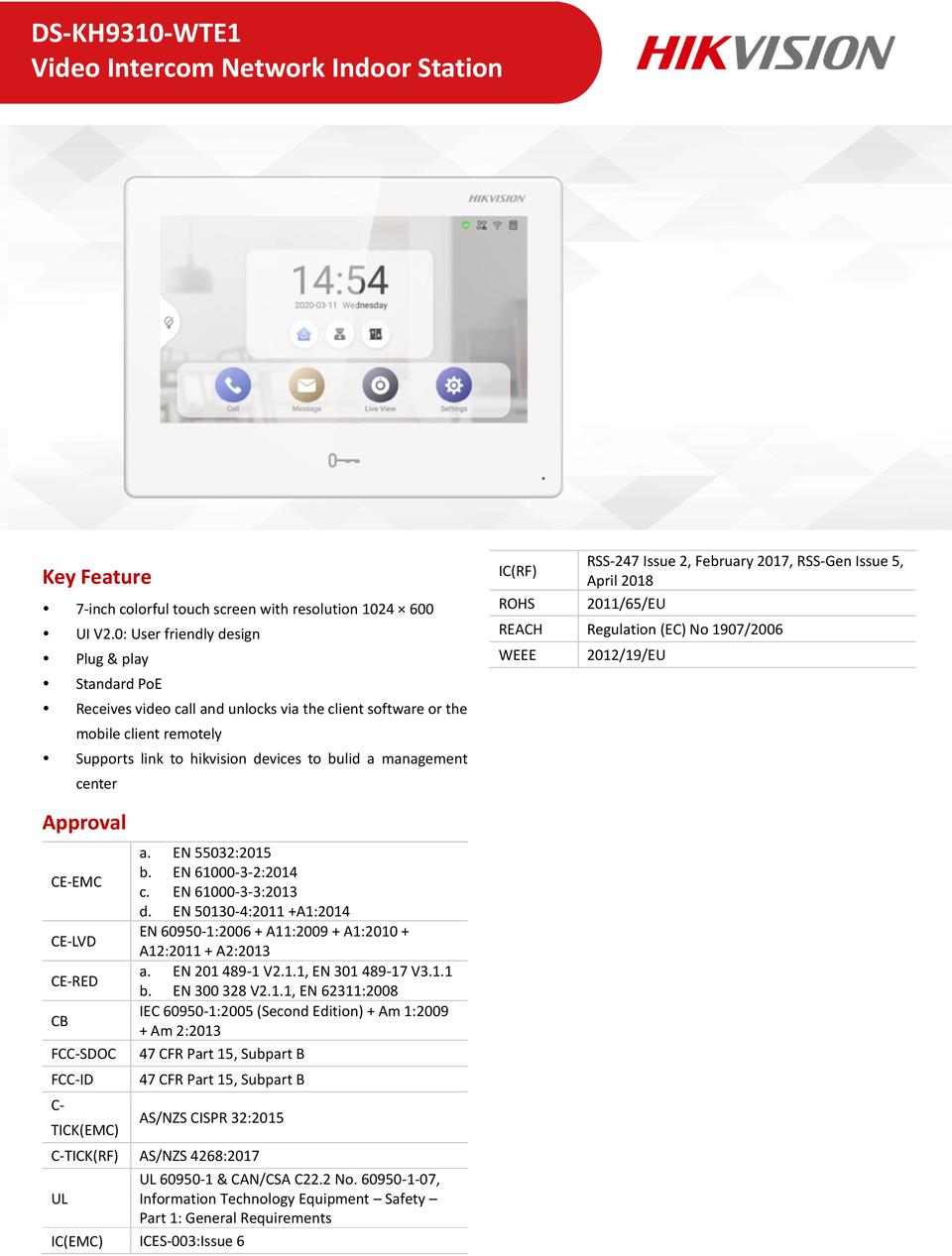 Hikvision DS-KH9310-WTE1 Android 7 Indoor Station 0