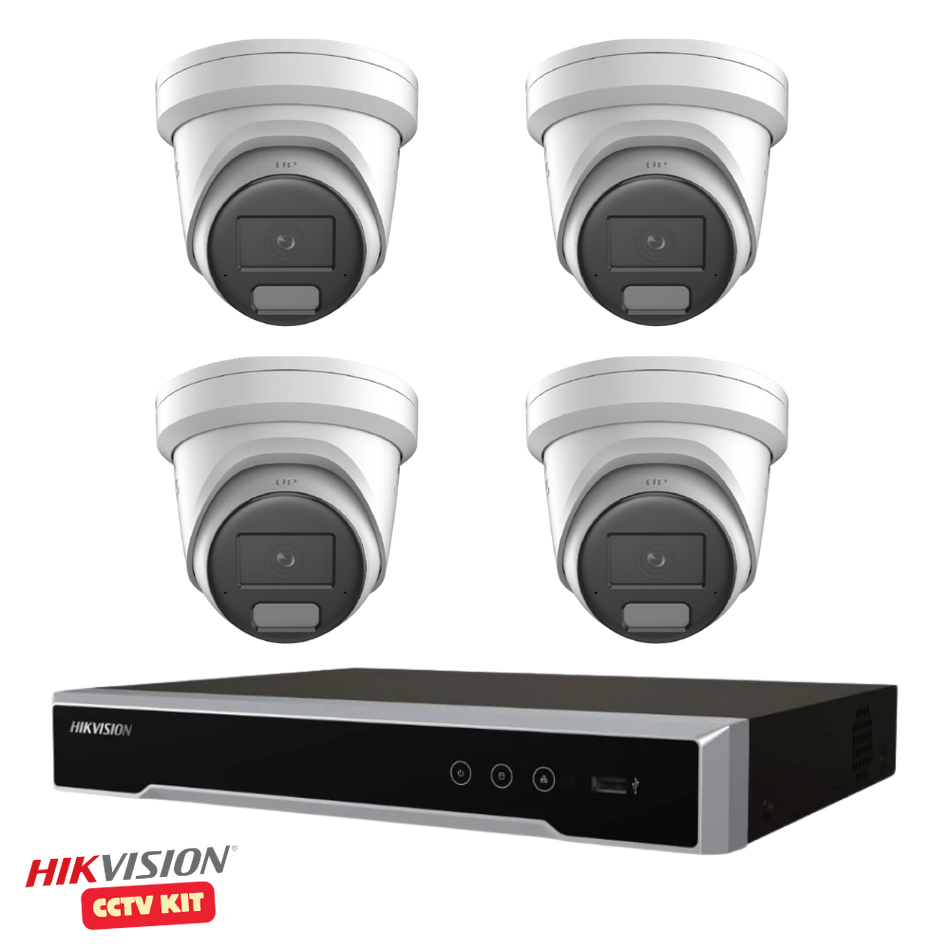 Hikvision 4 Channel M Series 4TB NVR with 4 x 4K 8 Megapixel Non-LiveGuard Turret Cameras 2.8mm Lens