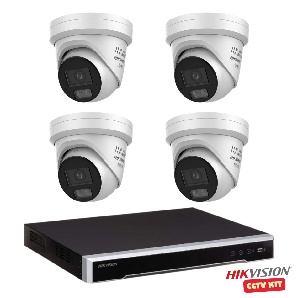 Hikvision 8 Channel M Series 4TB NVR with 4 x 4K 8 Megapixel ColorVu 3.0 LiveGuard Turret Cameras 2.8mm Lens