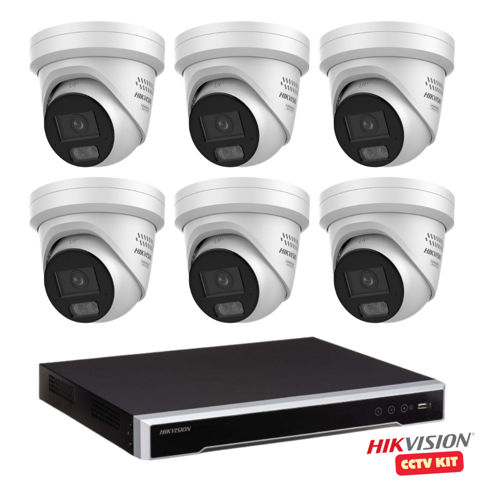 Hikvision 8 Channel M Series 4TB NVR with 6 x 4K 8 Megapixel ColorVu 3.0 LiveGuard Turret Cameras 2.8mm Lens