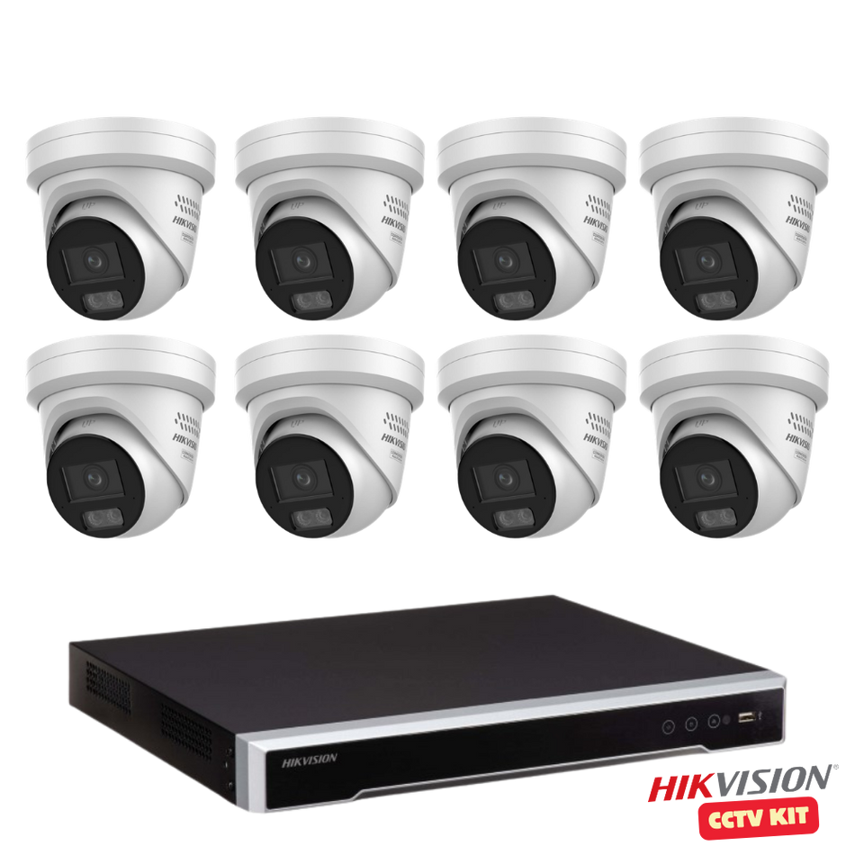 Hikvision 16 Channel M Series 4TB NVR with 8 x 4K 8 Megapixel ColorVu 3.0  LiveGuard Turret Cameras 2.8mm Lens
