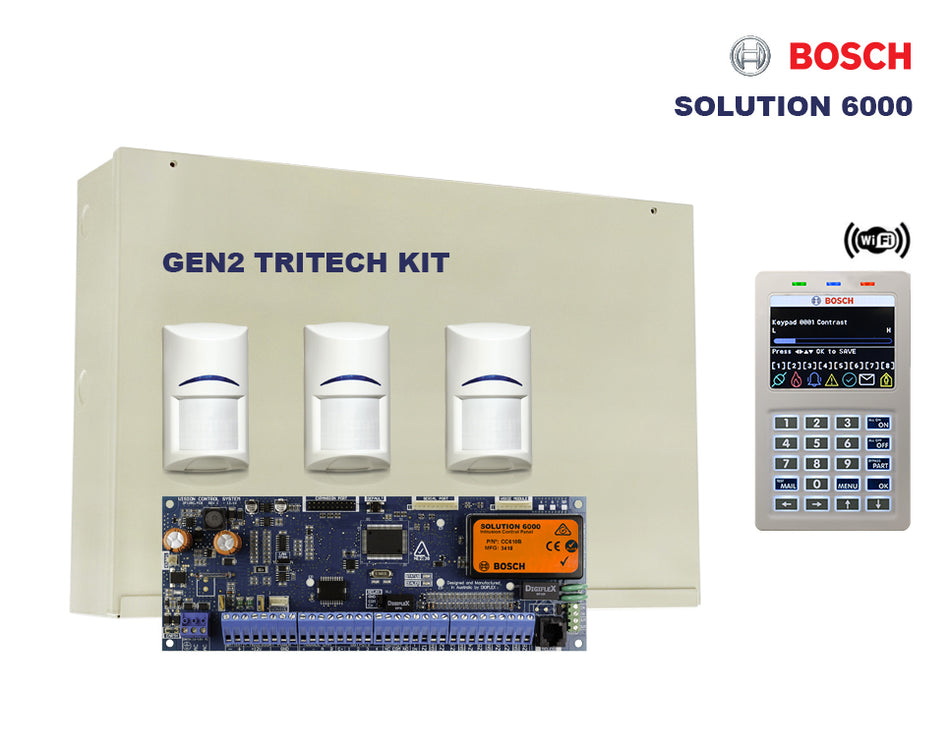 Bosch 6000 Alarm Kit, Wifi Keypad, 3 x Tritech PIRs, Siren Kit, Plug Pack & Battery