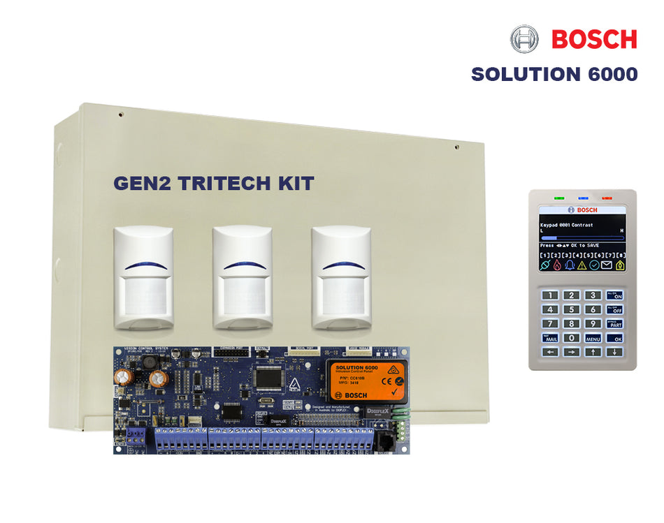 Bosch 6000 Alarm Kit, Keypad, Plug Pack, Battery, Siren Kit, 3 x Tritech Sensors