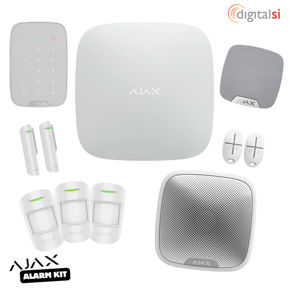 AJAX Wireless Alarm Kit with 3 x Motion Sensors, 2 x Door Contacts, 2 x Remotes, 1 x Keypad, Internal & External siren