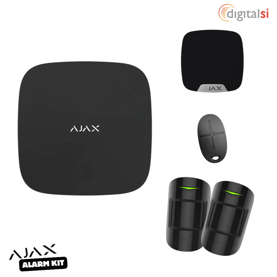 AJAX Wireless Alarm Starter Kit with 2 x Motion Sensors, 1 x Remote & 1 x Internal Siren - Black