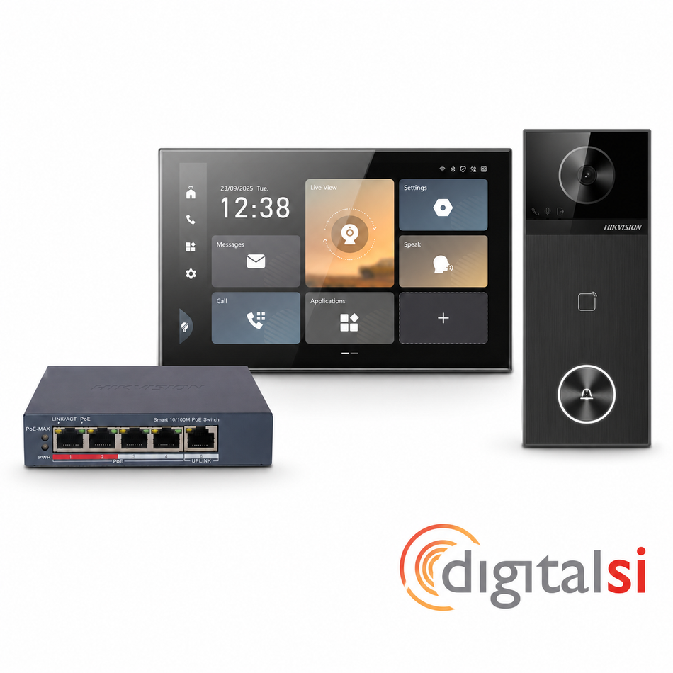Hikvision 4MP TalkVu Intercom Kit with DS-KV6114-WBE1 Door Station, 10" Android Indoor Station & PoE Switch