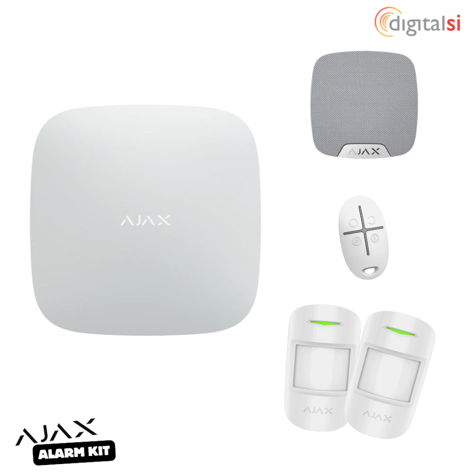 AJAX Wireless Alarm Starter Kit with 2 x Motion Sensors, 1 x Remote & 1 x Internal Siren - White