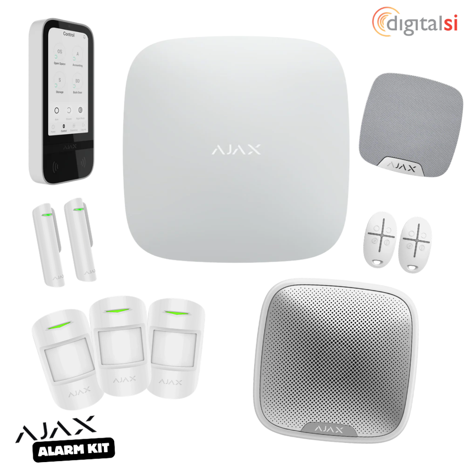 AJAX Wireless Alarm Kit with 3 x Motion Sensors, 2 x Door Contacts, 2 x Remotes, 1 x Touch Screen Reader Keypad, Internal & External siren