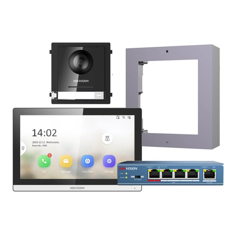 Hikvision Intercom Kit With Surface Mount Door Station, 7" Room Station & PoE Switch