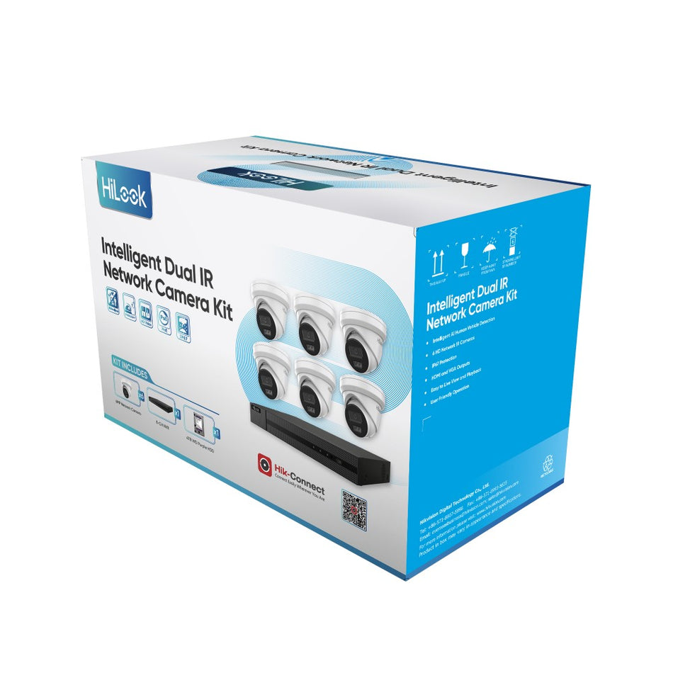 HiLook 6MP CCTV Kit. Includes NVR-108MH-C/8P 4TB NVR & 6 x IPC-T361H-MU 6MP Cameras