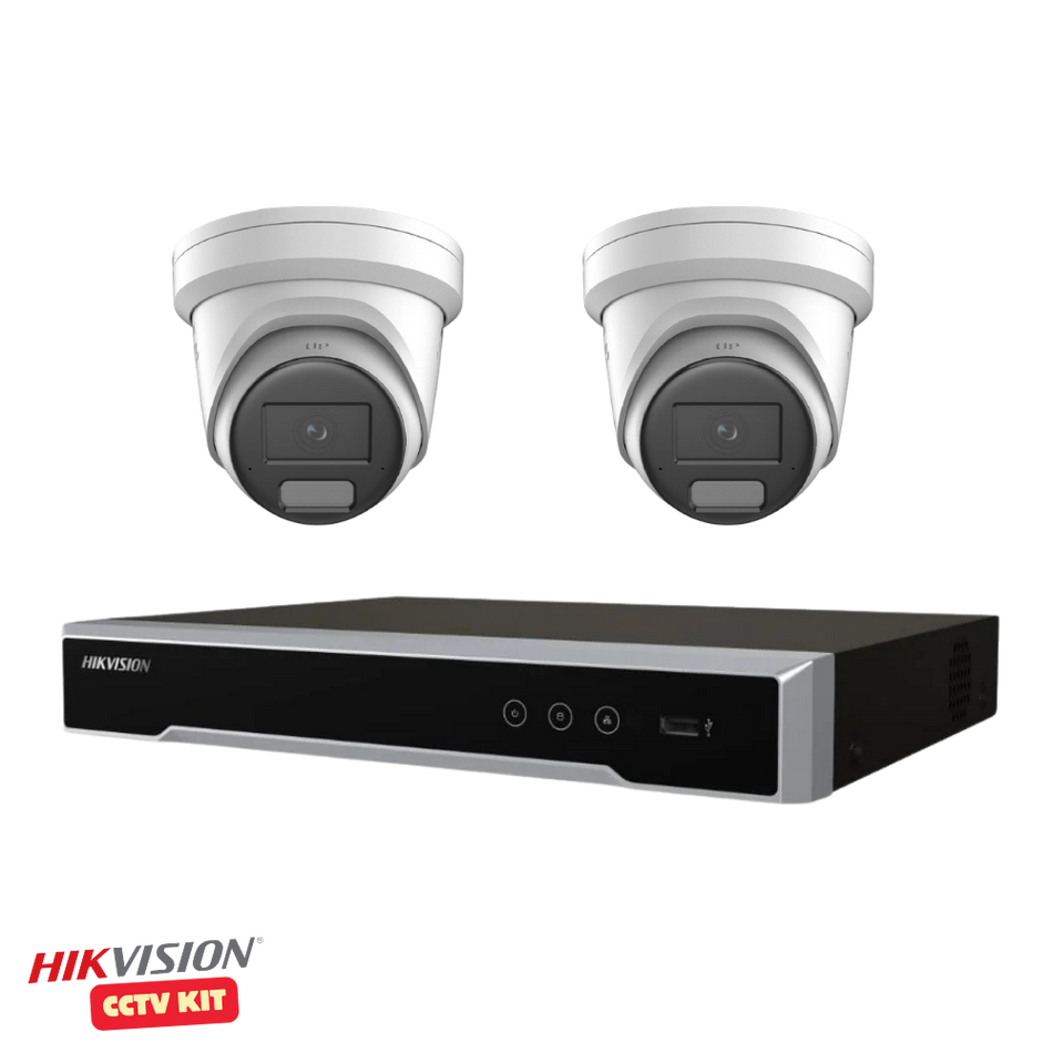 Hikvision 4 Channel M Series 4TB NVR with 2 x 4K 8 Megapixel LiveGuard Turret Cameras 2.8mm Lens