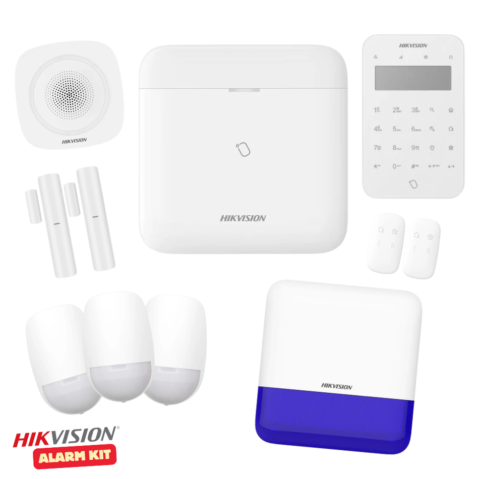 Hikvision AX Pro Wireless Alarm Kit inc 3 x Motion Sensors, 2 x Door Contacts,  2 x Remotes, 1 Keypad, Internal & External siren