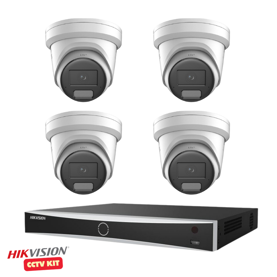 Hikvision 8 Channel AcuSeek 4TB NVR with 4 x 4K 8 Megapixel LiveGuard Turret Cameras 2.8mm Lens