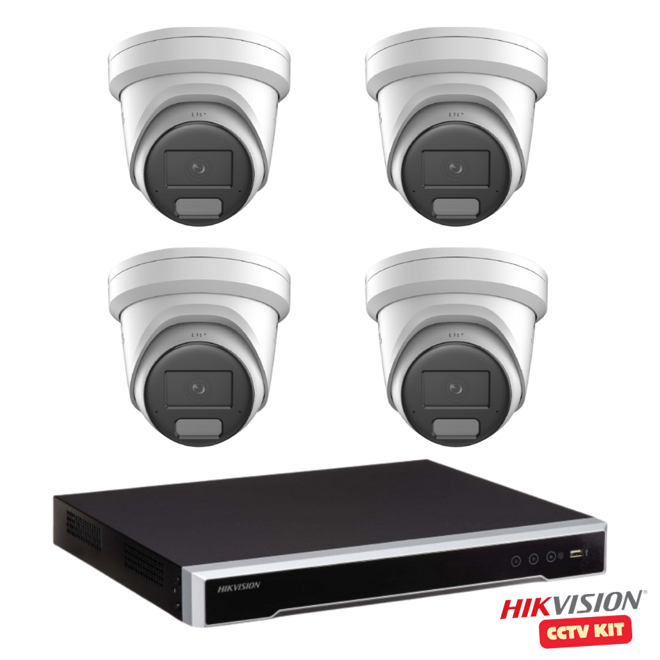 Hikvision 8 Channel M Series 4TB NVR with 4 x 4K 8 Megapixel Non-LiveGuard Turret Cameras 2.8mm Lens