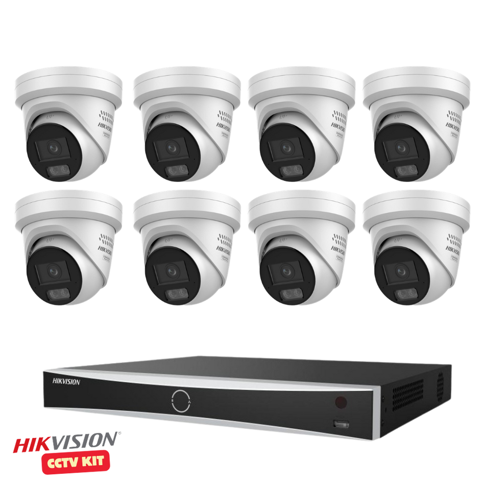 Hikvision 16 Channel AcuSeek 4TB NVR with 8 x 4K 8 Megapixel ColorVu 3.0 LiveGuard Turret Cameras 2.8mm Lens