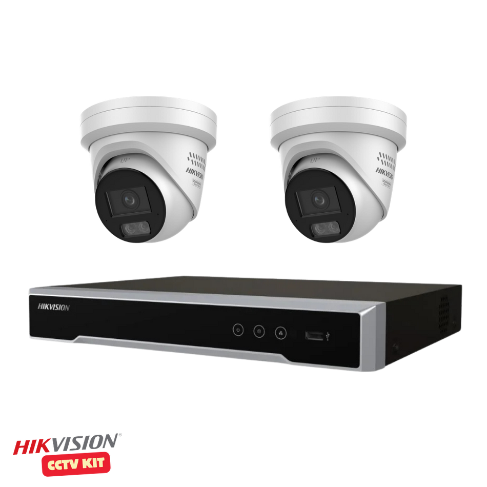 Hikvision 4 Channel M Series 4TB NVR with 2 x 4K 8 Megapixel ColorVu 3.0 LiveGuard Turret Cameras 2.8mm Lens
