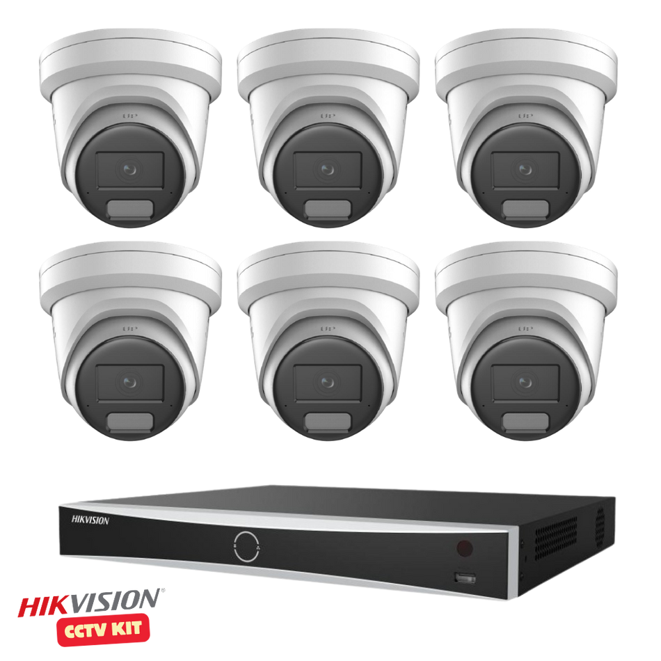 Hikvision 8 Channel AcuSeek 4TB NVR with 6 x 4K 8 Megapixel Non-LiveGuard Turret Cameras 2.8mm Lens