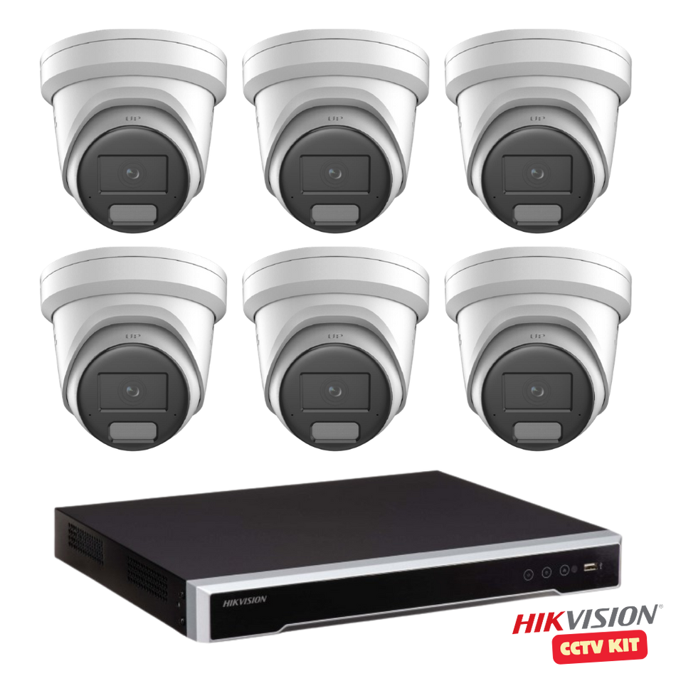 Hikvision 8 Channel M Series 4TB NVR with 6 x 4K 8 Megapixel Non-LiveGuard Turret Cameras 2.8mm Lens