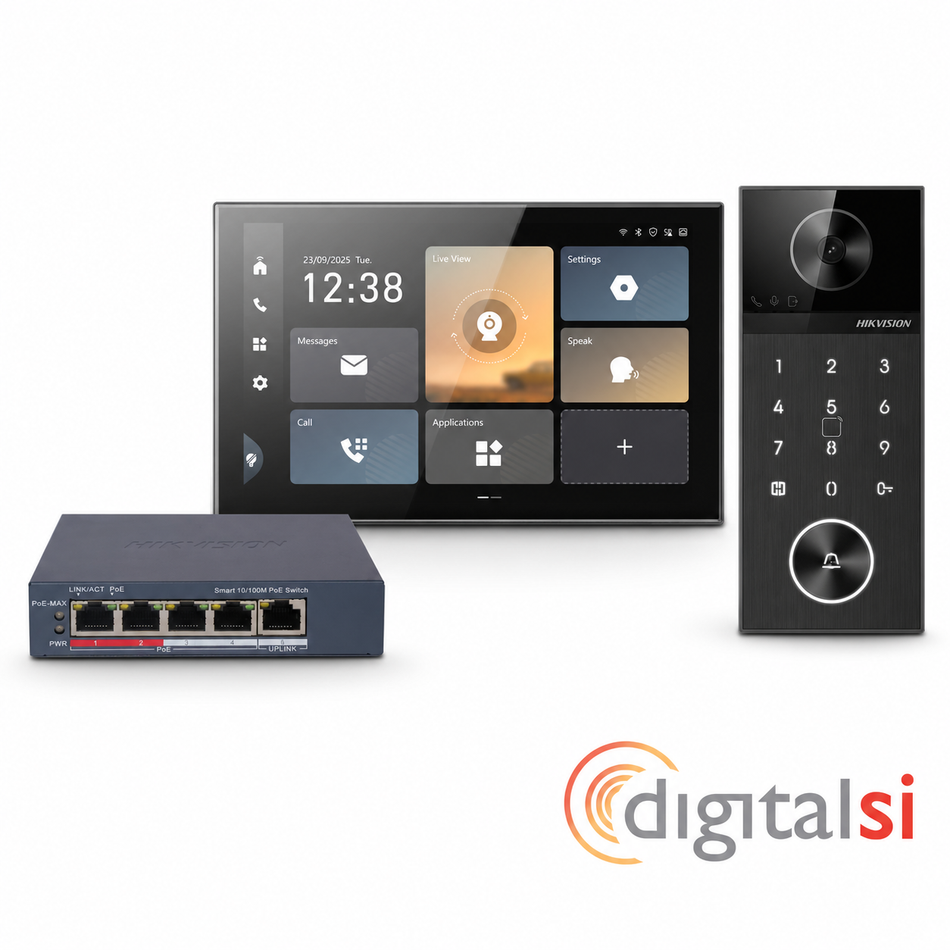 Hikvision 4MP TalkVu Intercom Kit with DS-KV6124-WBE1 Door Station, 10" Android Indoor Station & PoE Switch