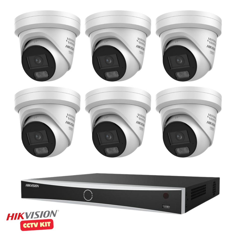 Hikvision 8 Channel AcuSeek 4TB NVR with 6 x 4K 8 Megapixel ColorVu 3.0 LiveGuard Turret Cameras 2.8mm Lens