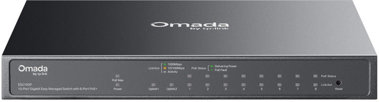 10 Port TP-Link ES210GP Omada Gigabit Easy Managed Switch with 8-Port PoE+
