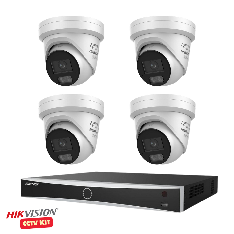 Hikvision 8 Channel AcuSeek 4TB NVR with 4 x 4K 8 Megapixel ColorVu 3.0 LiveGuard Turret Cameras 2.8mm Lens
